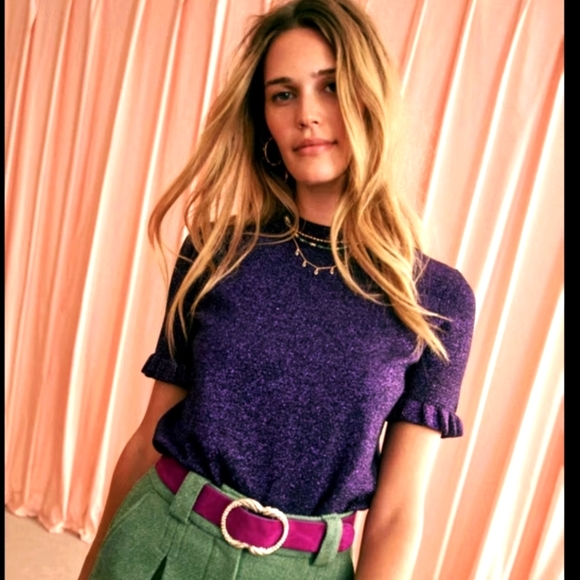 Sezane Chryssa Sweater Purple Metallic Small NWT - Picture 1 of 5